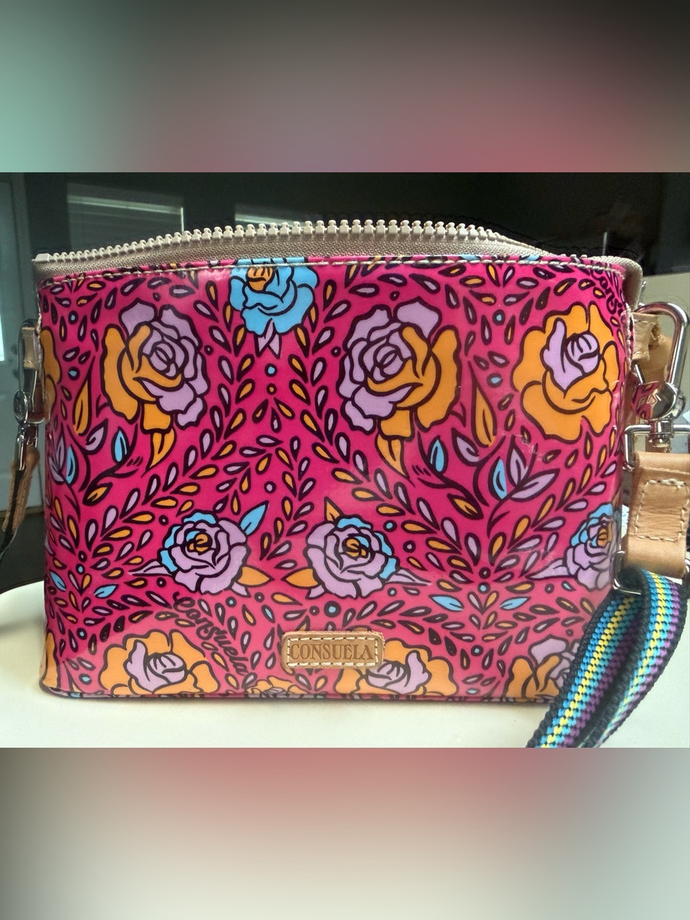 Consuela Pink Floral Crossbody with Multicolor Roses